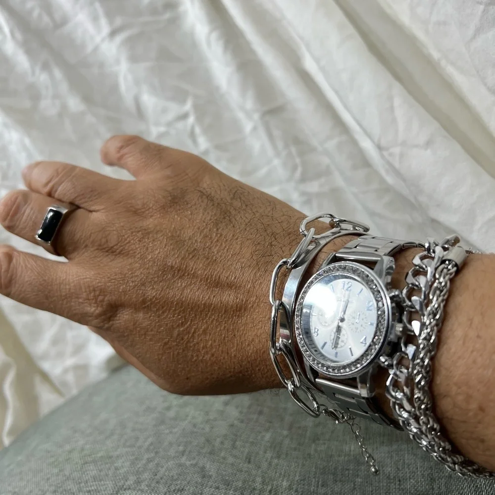Men’s Fashion Jewelry Stainless Steel Watch And Bracelets All Stainless.☑️
